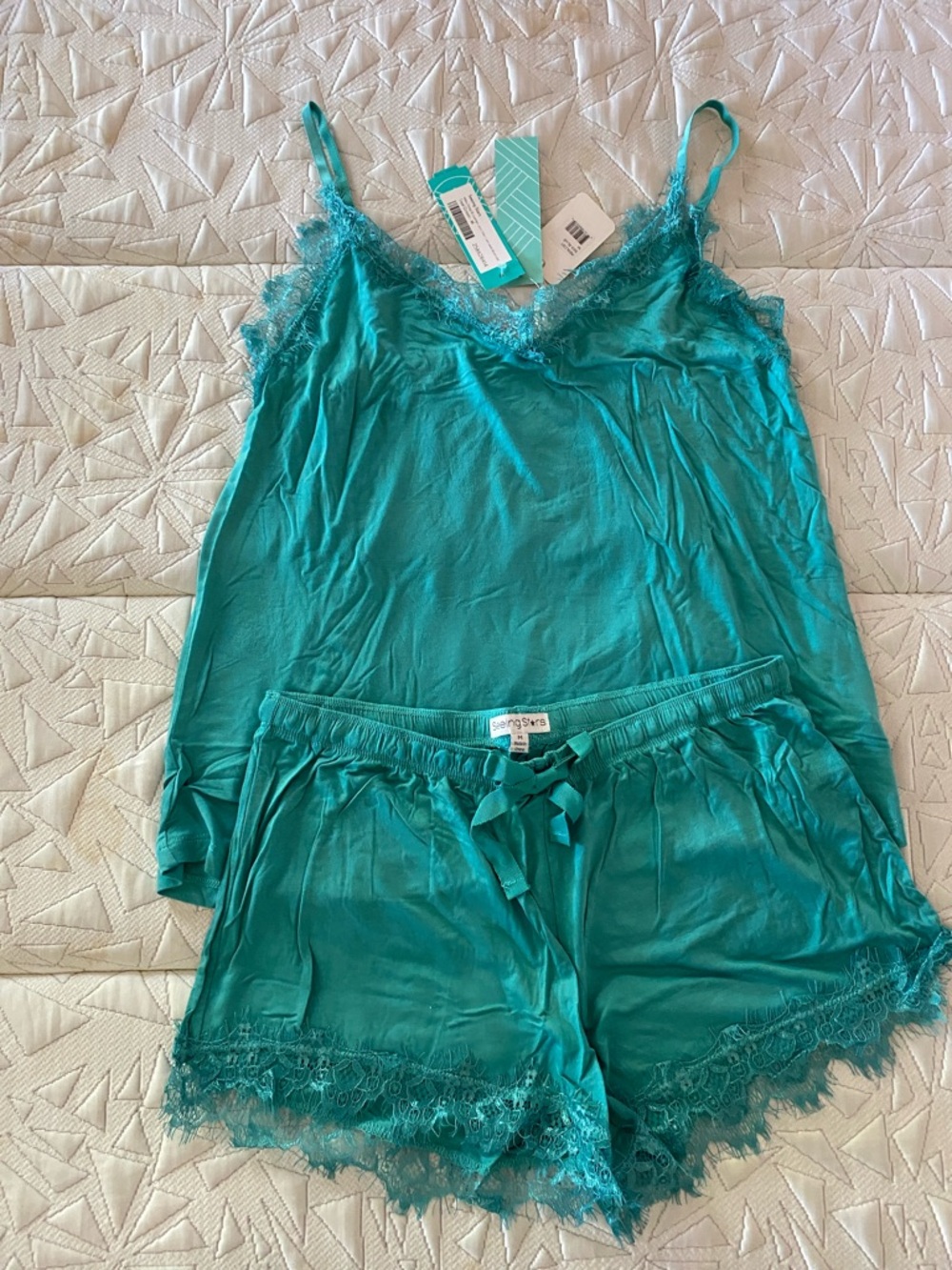 Seeing Stars Teal Lace-Trim Camisole & Short Sleep Set -
